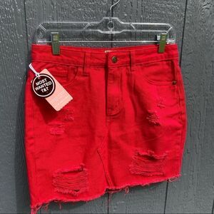 We're Denim Wear Red Mini Skirt Top Heart Trends Collection 38 NWT